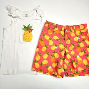 Girls Vintage Gymboree Pineapple Shorts & Embroidered Tank Top Outfit Size 9